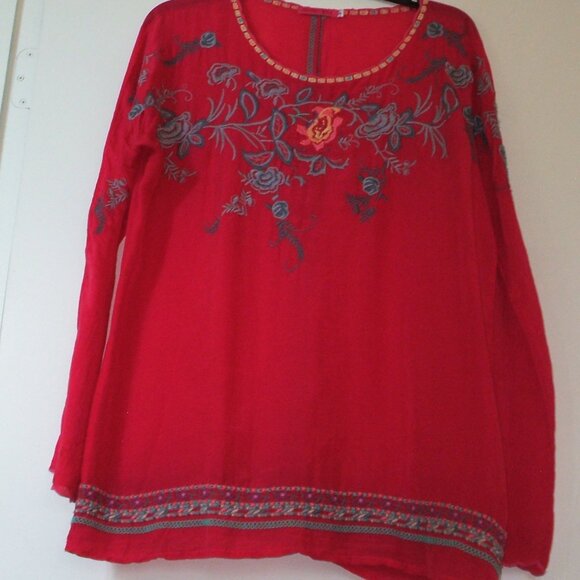 Johnny Was Red Embroidered Tunic - Size Small - Picture 1 of 3